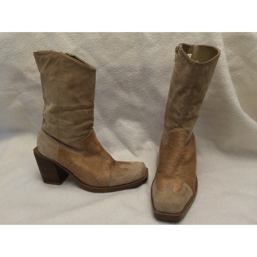 Suede Calf Hair Boots Shoes Women's Size 5.5 On Your Feet "Chip" Beige Tan